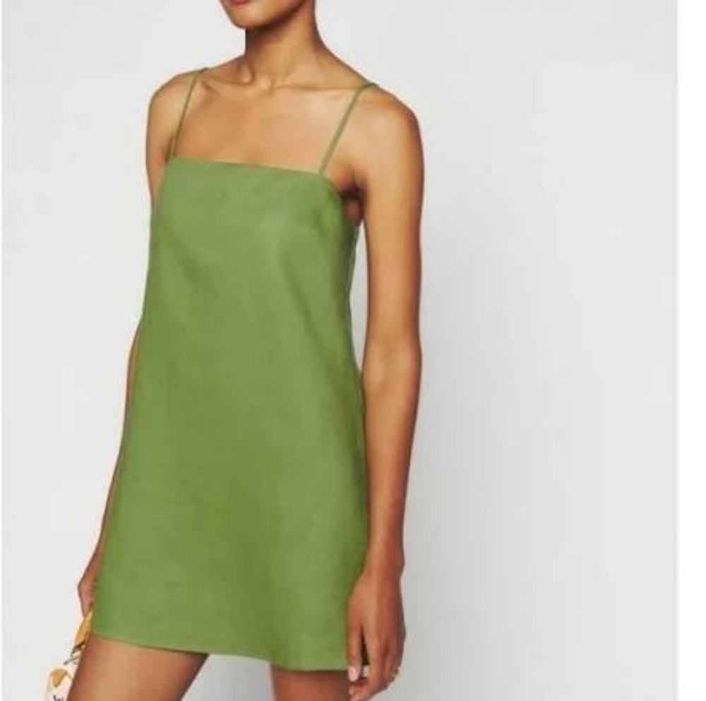 Reformation Aubree Linen Dress Green